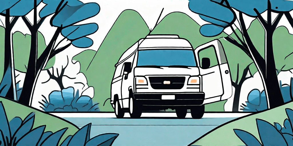 A mobile repair van parked in a lush kingwood landscape