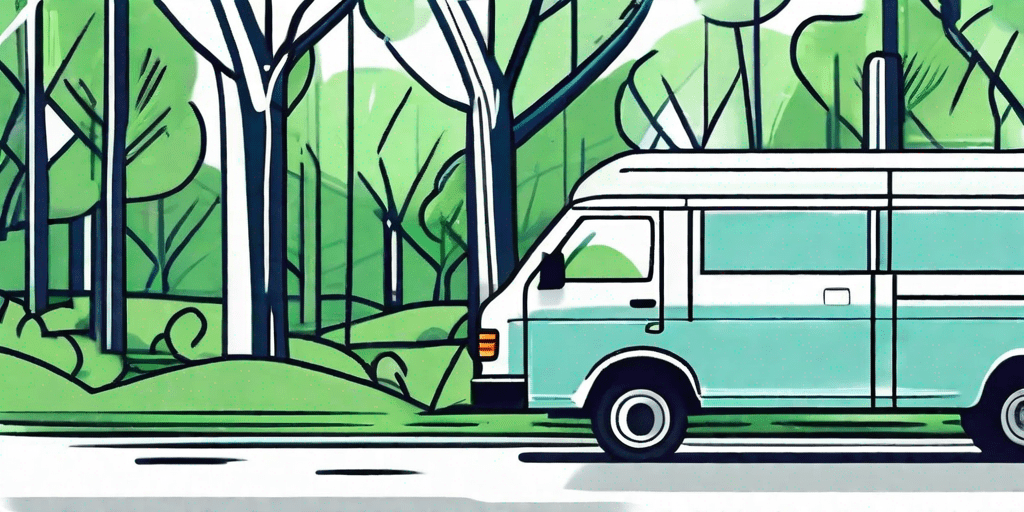 A mobile windshield replacement van parked in the lush green setting of the woodlands